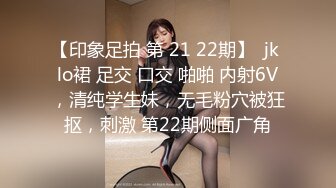 【印象足拍 第 21 22期】  jk lo裙 足交 口交 啪啪 内射6V，清纯学生妹，无毛粉穴被狂抠，刺激 第22期侧面广角