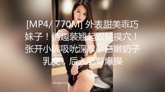 [MP4/ 770M] 外表甜美乖巧妹子！情趣装翘起双腿摸穴！张开小嘴吸吮深喉，白嫩奶子乳交，后入肥臀爆操